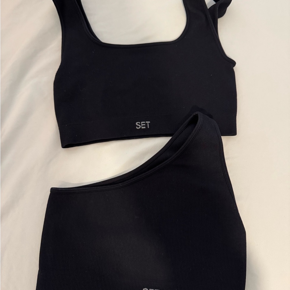 SET Black Ribbed Crop Top and Skirt Set